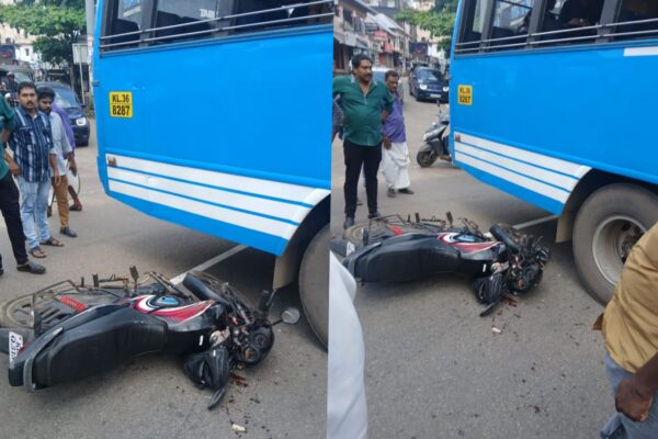 കടയ്ക്കലിൽ ബൈക്ക് ബസ്സിലിടിച്ച് ബൈക്ക് യാത്രകാരന് ഗുരുതര പരിക്ക്.